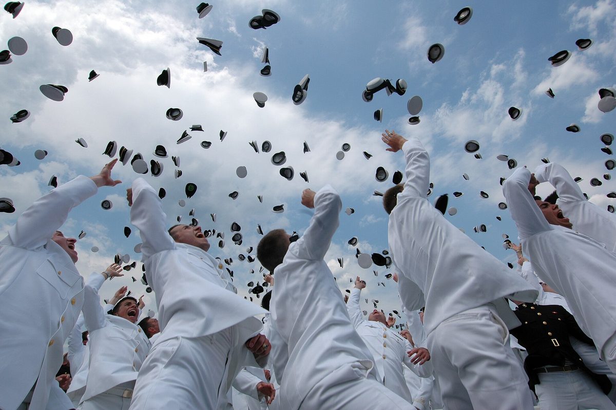 Crowds gathered for a U.S. Naval Academy graduation ceremony in Annapolis, Maryland.