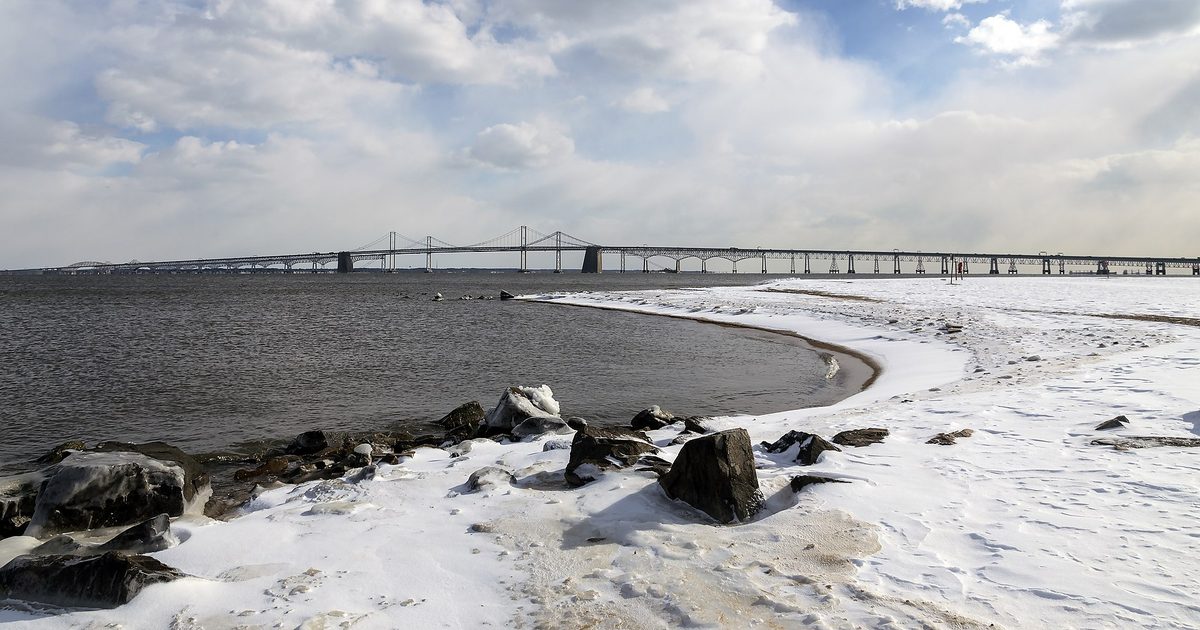 The Chesapeake Bay Bridge spanning the Chesapeake Bay in Maryland.